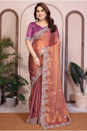 Brown Embroidered Chiffon Saree for Women SR29846