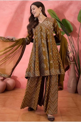 Brown Palazzo Suit with Embroidered Silk PZ4147