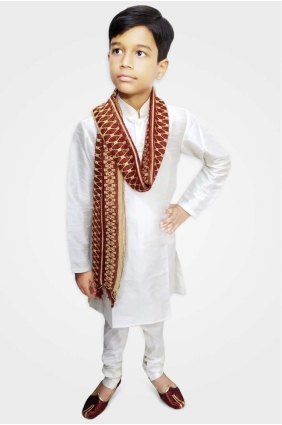 White Art silk Boy Kurta byu0002