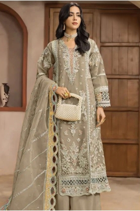 Beige Palazzo Suit in Chiffon with Embroidered PZ4563