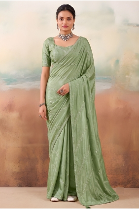 Green Embroidered Chiffon Saree SR30310