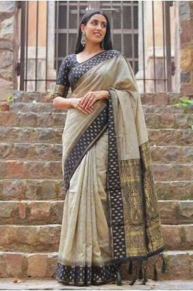 Saree in Chiku Cotton with Zari SR30237
