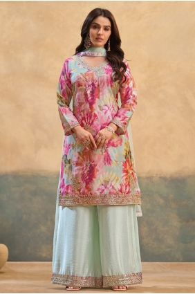 Chinon chiffon Palazzo Suit in Pink with Embroidered PZ4543