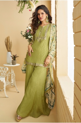Sharara Suit in Pista Chinon chiffon with Embroidered PZ4568