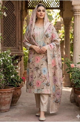 Grey Printed Salwar Kameez in Cotton SK159120