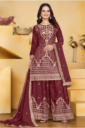 Maroon Palazzo Suit with Sequins Crepe PZ4423