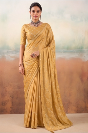 Chiffon Gold Saree in Embroidered SR30309