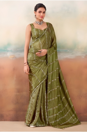 Mehndi Embroidered Saree in Chiffon SR30312