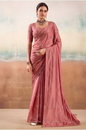Embroidered Saree in Peach Chiffon SR30313
