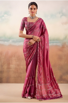 Chiffon Wine Saree in Embroidered SR30317