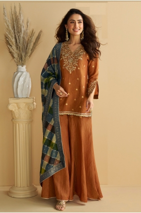 Chinon chiffon Sharara Suit with Embroidered in Brown PZ4569