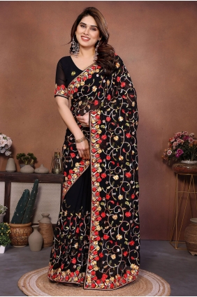 Black Embroidered Georgette Saree SR29886