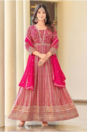 Embroidered Georgette Gown Dress in Pink GW1182