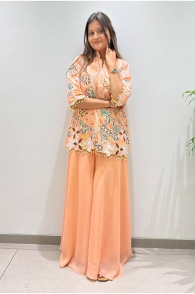 Georgette Palazzo Suit with Embroidered in Peach PZ4538