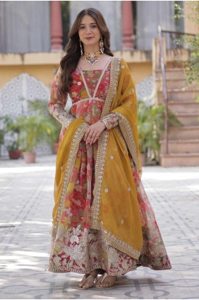 Embroidered Gown Dress in Red Silk GW1123