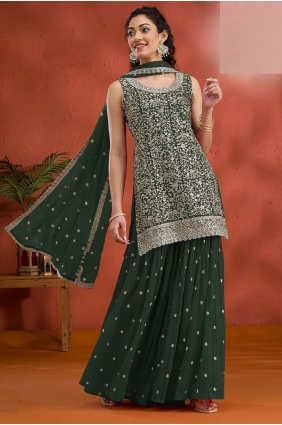 Georgette Palazzo Suit in Green with Embroidered PZ4230