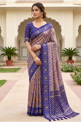 Saree in Grey Patola silk with Embroidered SR30159
