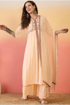 Embroidered Sharara Suit in Peach Silk SS1245
