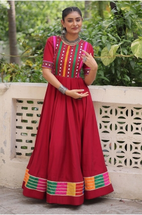 Maroon Gown Dress in Embroidered Silk GW1184