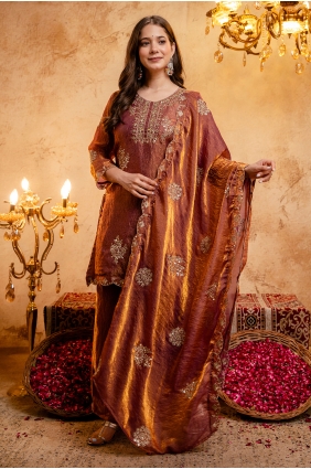 Rust Patiala Suit in Silk with Embroidered PZ4572