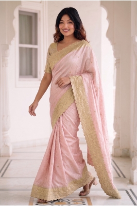 Pink Embroidered Saree in Silk SR30291