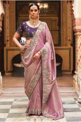 Tissue Pink Saree in Embroidered SR30357