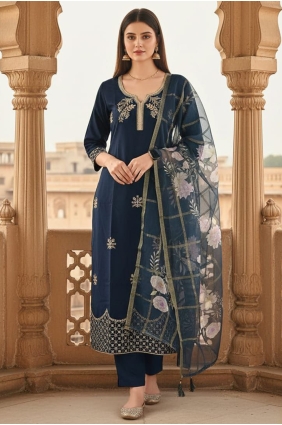 Navy blue Salwar Kameez with Embroidered Viscose SK15668