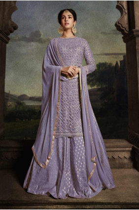 Embroidered Net Eid Palazzo Suit in Purple PZ4100