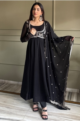 Black Anarkali Suit with Sequins Faux georgette AS4301