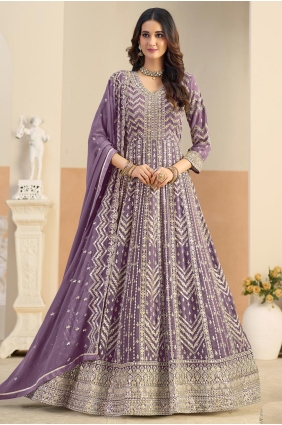 Lavender Embroidered Faux georgette Anarkali Suit AS4284
