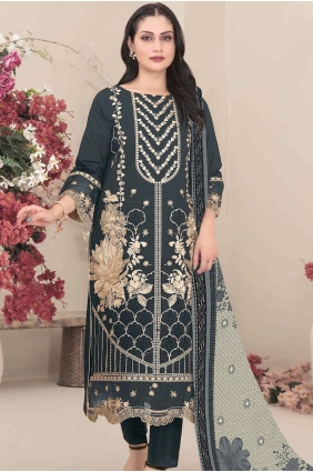 Embroidered Faux georgette Grey Straight Pant Suit with Dupatta SK159238