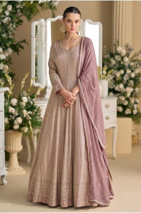 Pink Anarkali Suit in Georgette with Embroidered AS4318