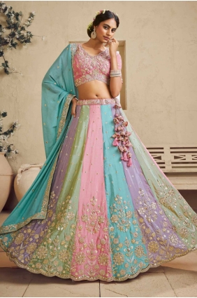 Georgette Lehenga Choli in Multicolor with Weaving LC8617