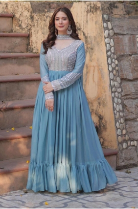 Georgette Palazzo Suit in Sky blue with Embroidered GW1110