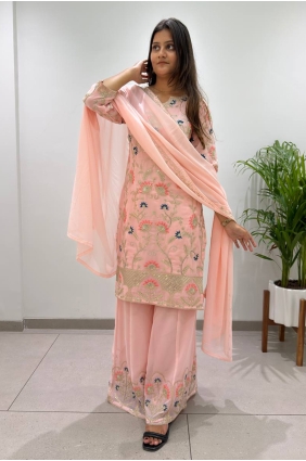 Peach Palazzo Suit in Georgette with Embroidered PZ4536