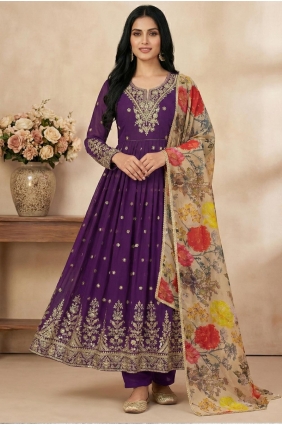 Georgette Purple Salwar Kameez in Thread AS4261