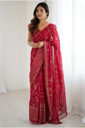 Lace Georgette Saree in Pink with Blouse SR30010