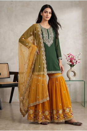 Sharara Suit in Green Faux georgette with Embroidered SS1390