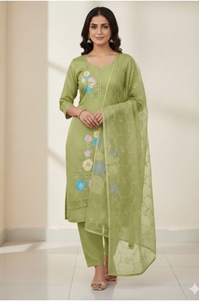 Silk Salwar Kameez with Embroidered in Green SK159082