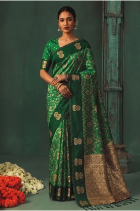 Green Weaving Saree in Silk SR30377