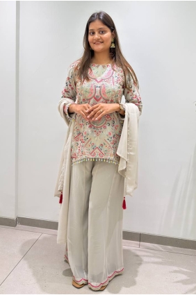 Georgette Grey Palazzo Suit in Embroidered PZ4537
