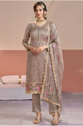 Silk Salwar Kameez with Embroidered in Grey SK15888