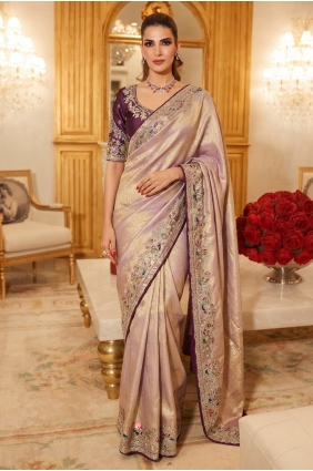 Sequins,embroidered Silk Saree in Lavender SR30301