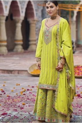 Lemon Chinon chiffon Embroidered Palazzo Suit with Dupatta PZ4191