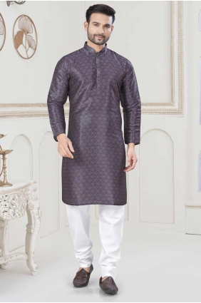 Light purple Digital print Jacquard Men Kurta KURR451