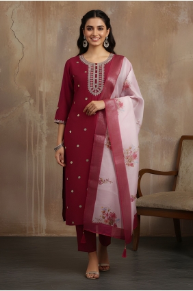 Maroon Silk Salwar Kameez with Embroidered SK159101