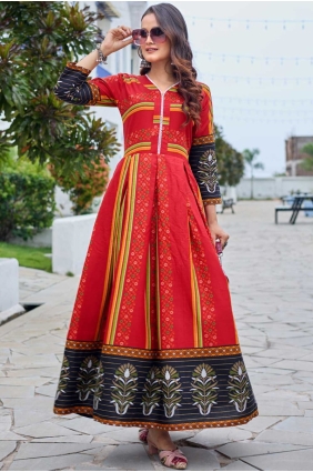 Gown Dress in Maroon Rayon with Weaving GW1173