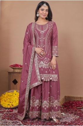Mauve Palazzo Suit in Sequins Crepe PZ4350