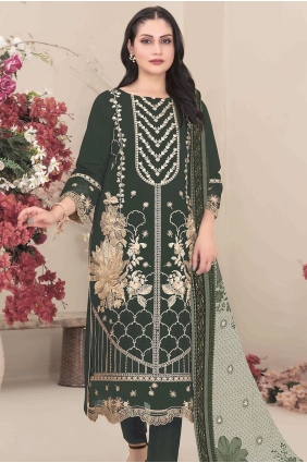 Mehendi green Straight Pant Suit in Faux georgette with Embroidered SK159236
