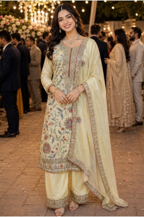 Mirror Salwar Kameez in Cream Chinon chiffon SK159139